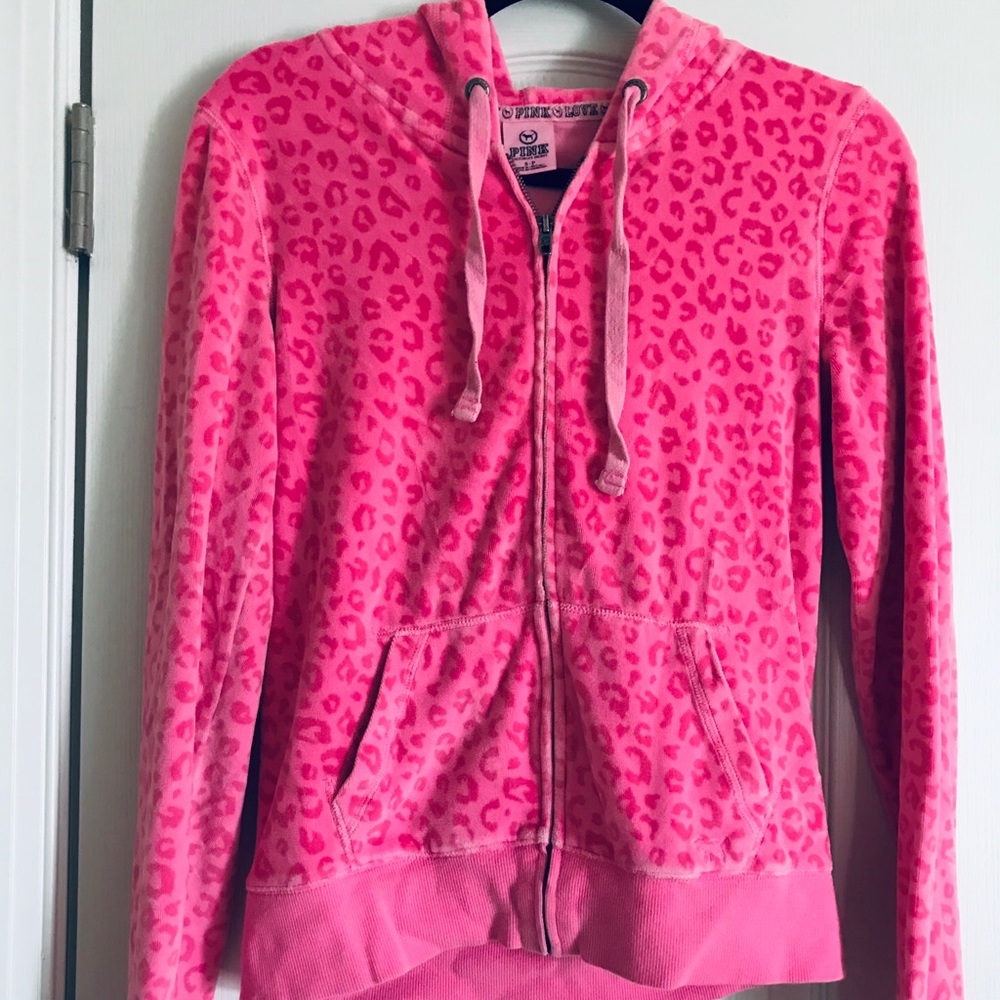 PINK leopard print zip up hoodie